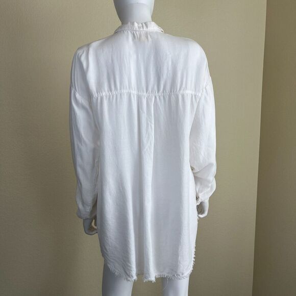 Cloth & Stone Women's Size M White Frayed Hem Button Down Tunic Shirt Boho - Picture 7 of 15